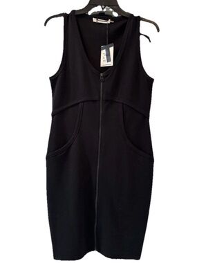 NWT Alexander Wang Black Zip Front Bodycon Midi Dress Size M